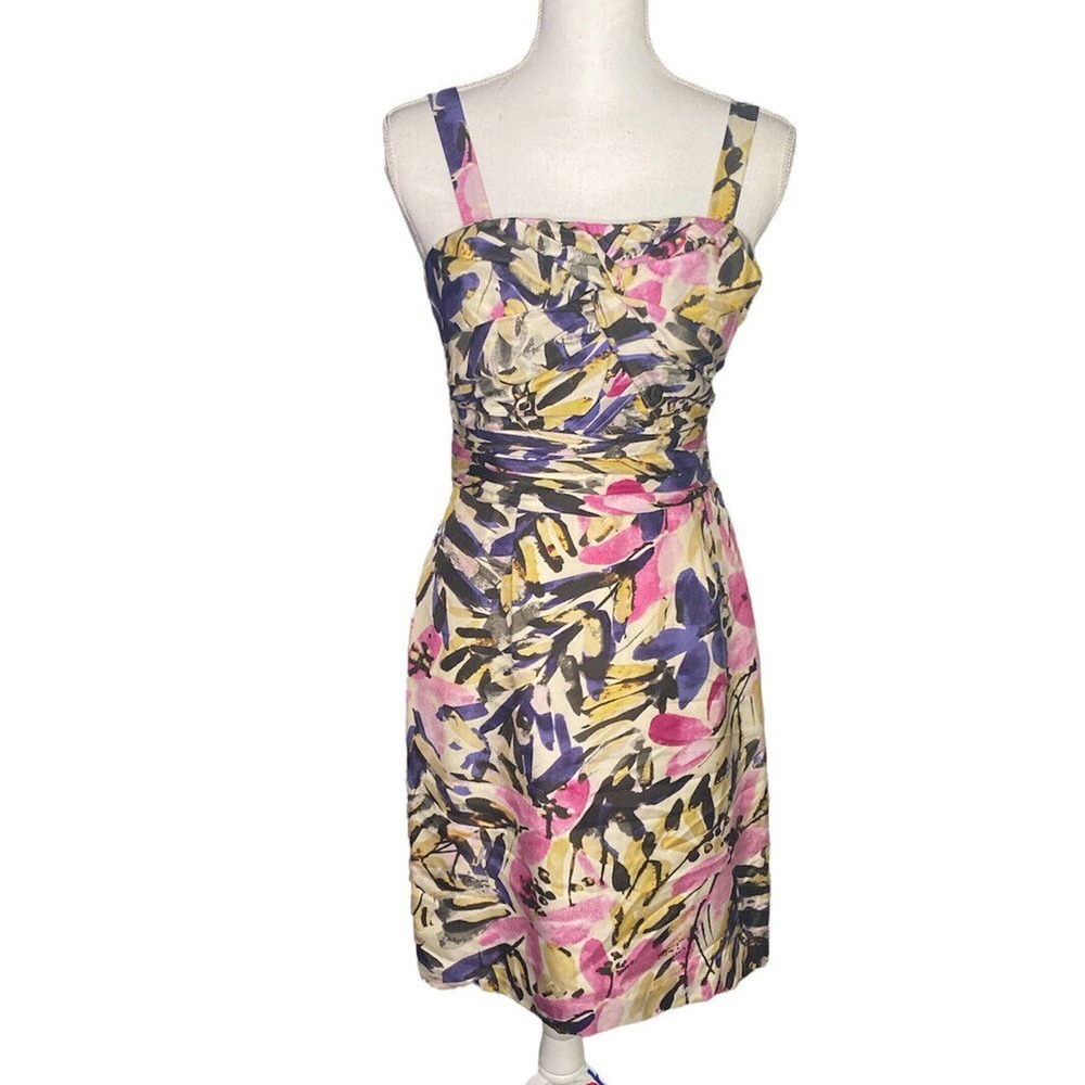 Banana Republic Silk Floral Mini Dress Sz 2 Womens Pink Yellow Removable Straps